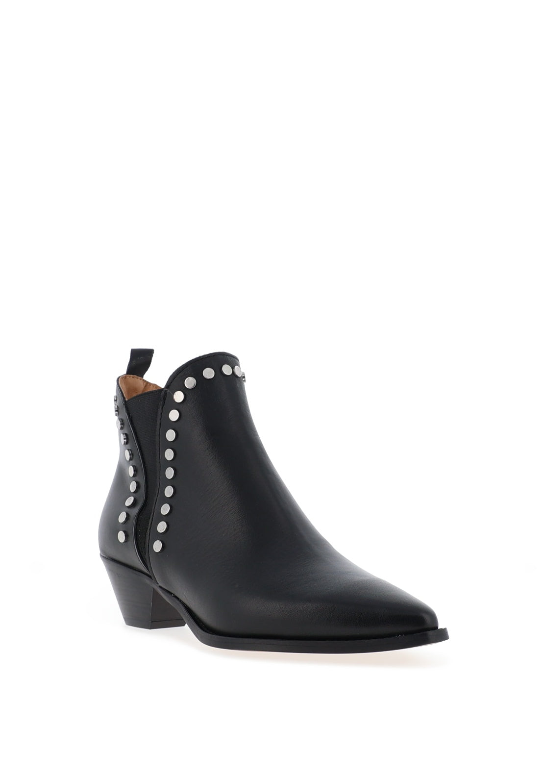 Alpe Leather Stud Block Heel Boots, Black