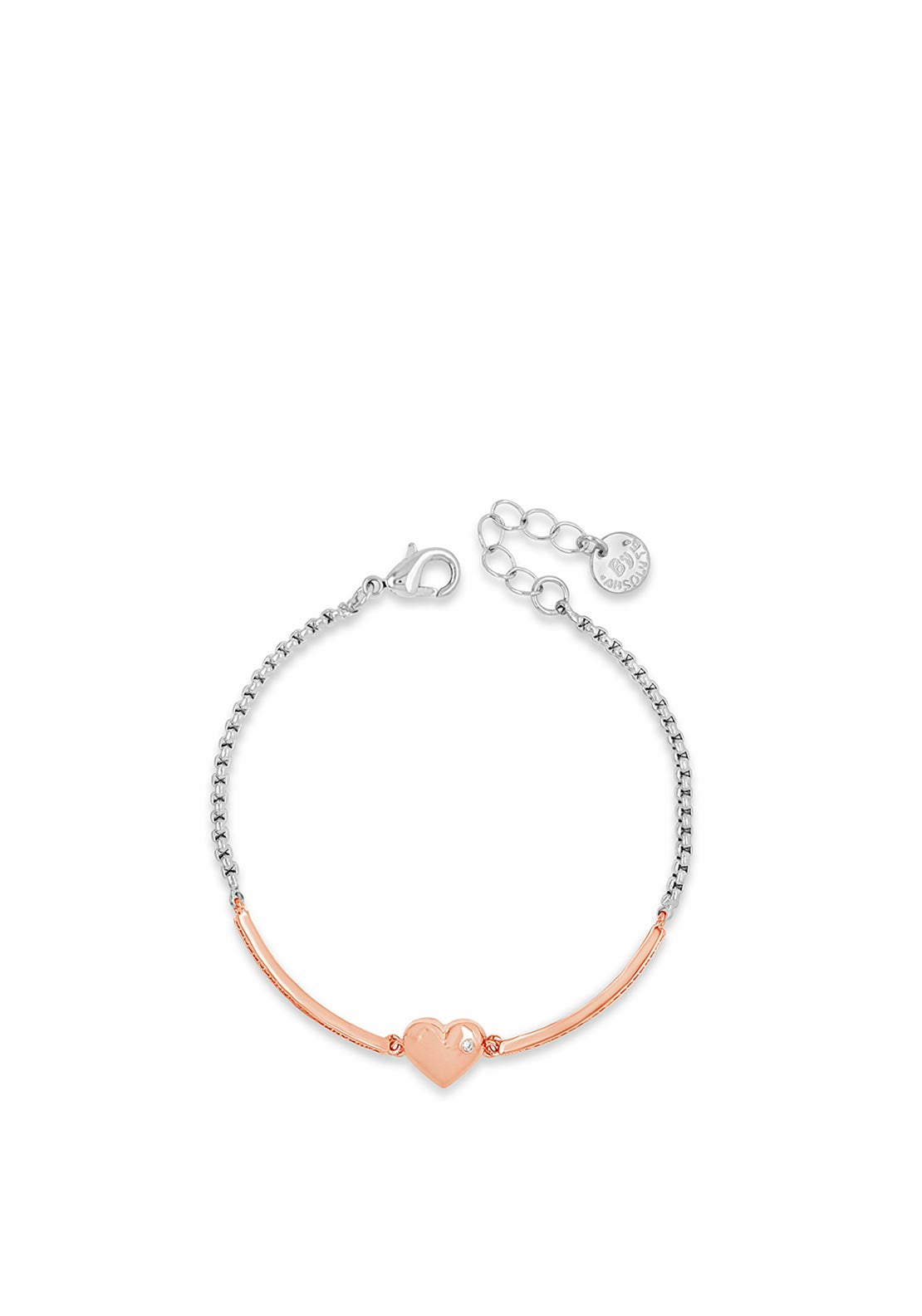 Absolute Heart Charm & Diamante Panel Bracelet, Rose Gold