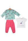 Babybol Baby Girl Flamingo Three Piece Set, Blue Multi