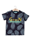 Minibol Boy Leaf Print Short Sleeve Tee, Navy