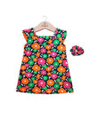 Minibol Girl Floral Dress and Scrunchie Set, Navy Multi
