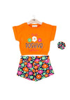 Minibol Girl Floral Top and Short Set, Orange