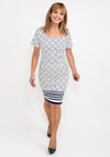 Badoo Link Print Pattern Pencil Dress, White & Navy