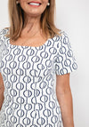 Badoo Link Print Pattern Pencil Dress, White & Navy