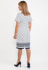 Badoo Link Print Pattern Pencil Dress, White & Navy