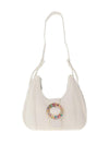 Zen Collection Resin Buckle Hobo Shoulder Bag, Beige