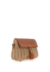 Zen Collection Woven Tassel Cross Body Grab Bag, Taupe