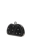Zen Collection Pearl and Diamante Embellished Clutch Bag, Black