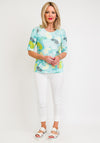 Barbara Lebek Abstract Leaf Print Three Quarter Sleeve T-Shirt, Turquoise Multi