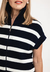 Barbara Lebek Full Zip Sleeveless Jumper, Navy & White