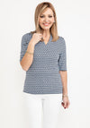 Barbara Lebek Geo Print V Neck T-Shirt, Blue Multi