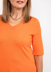 Barbara Lebek Mesh Trim Neck T-Shirt, Orange