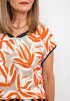 Barbara Lebek Leaf Print Torso T-Shirt, Orange & Charcoal