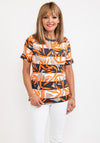 Barbara Lebek Leaf Panel Print T-Shirt, Orange & Charcoal