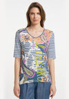 Barbara Lebek Floral Striped Print T-Shirt, Blue Multi