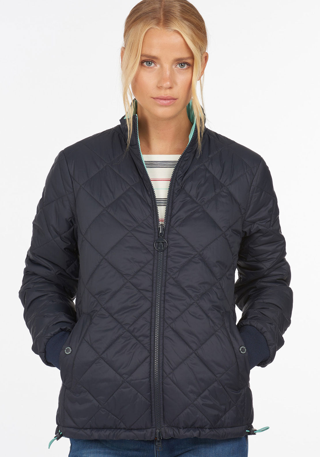 Barbour Womens Southport Reversible Quilted Jacket, Navy & Mint ...