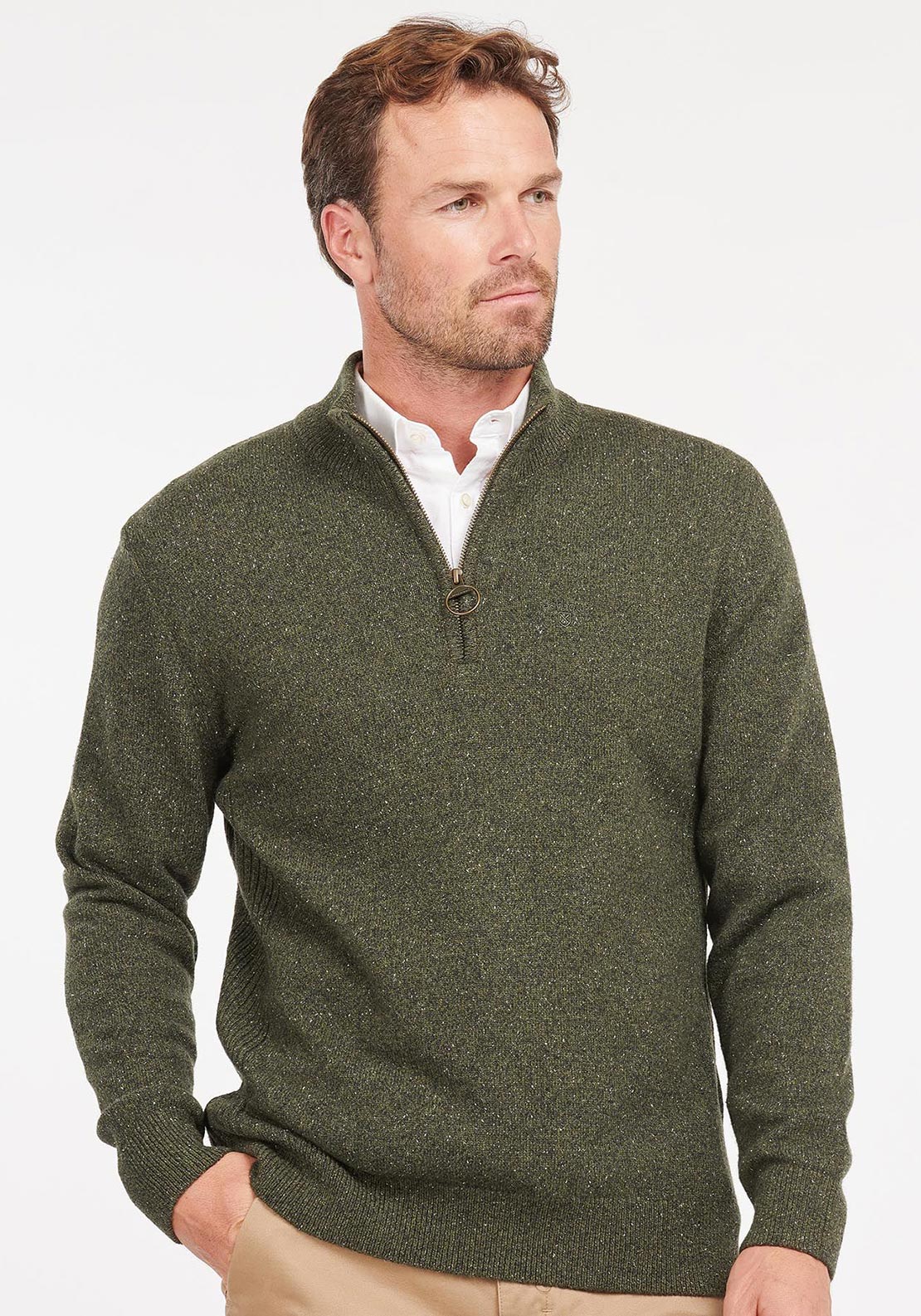 Barbour Men's Tisbury Half Zip Jumper, Seaweed Green