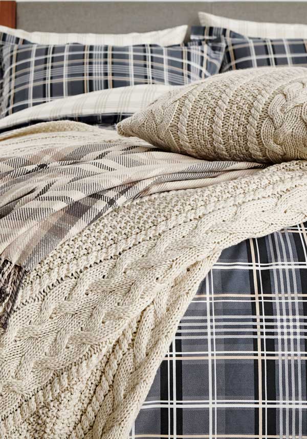 Peacock Blue Stanley Cushion, Natural
