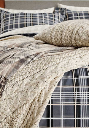 Peacock Blue Stanley Cushion, Natural