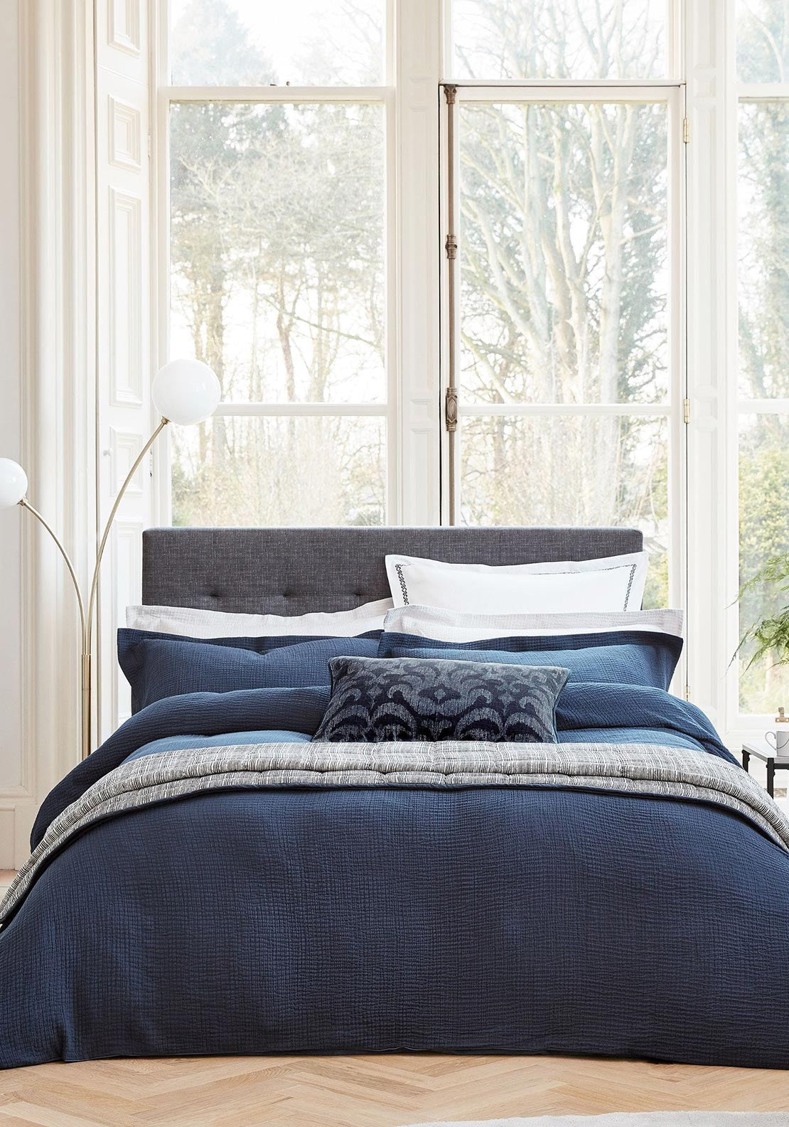Bedeck Textured Cotton Duvet Cover, Midnight Blue