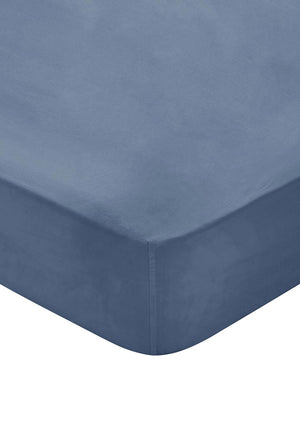 Bedeck 300 Thread Count Egyptian Cotton Double Fitted Bed Sheet, Denim