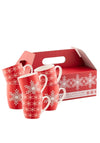 Belleek Living Snowflakes 6 Piece Mug Set, Red & White