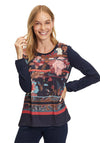 Betty Barclay Round Neck Floral Pattern Top, Navy Multi