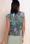 Bianca Tany Jungle Print Ruched Shoulder Tank Top, Green Multi