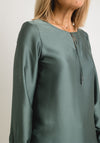 Bianca Alexia Tie Collar Satin Top, Teal Green