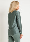 Bianca Alexia Tie Collar Satin Top, Teal Green