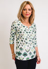 Bianca Paula Three Quarter Jersey Top, Green & White