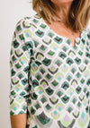 Bianca Paula Three Quarter Jersey Top, Green & White