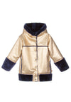 Billieblush Girls Faux Leather Hooded Coat, Gold and Navy