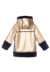 Billieblush Girls Faux Leather Hooded Coat, Gold and Navy