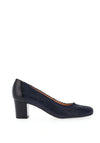 Bioeco by Arka Leather Scalloped Edge Block Heel Shoes, Navy