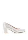 Bioeco by Arka Leather Scalloped Edge Block Heel Shoes, Silver