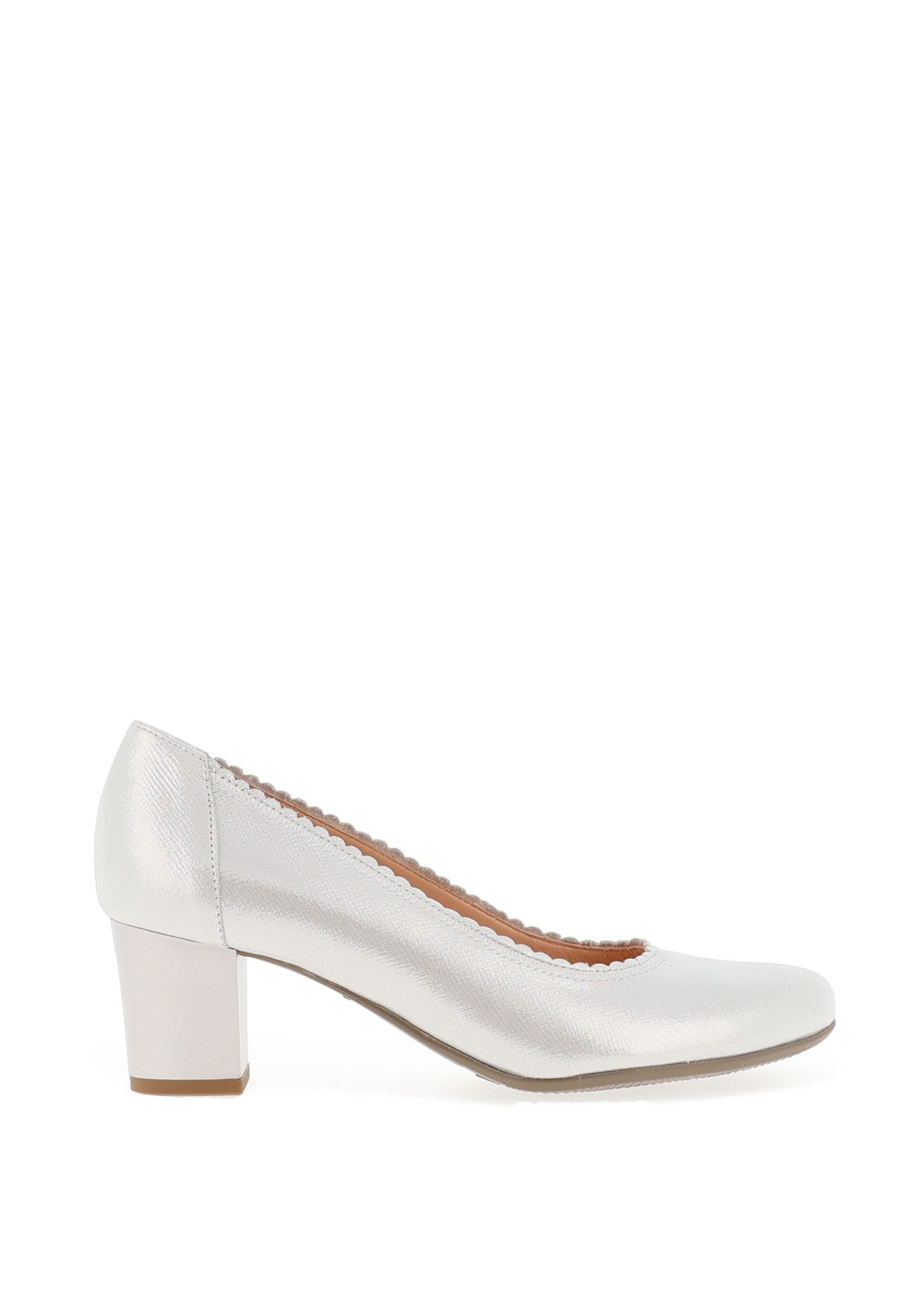 Bioeco by Arka Leather Scalloped Edge Block Heel Shoes, Silver