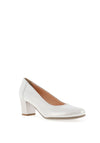 Bioeco by Arka Leather Scalloped Edge Block Heel Shoes, Silver