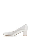 Bioeco by Arka Leather Scalloped Edge Block Heel Shoes, Silver