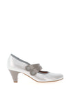 Bioeco by Arka Leather Buttoned Strap Heeled Shoes, Silver