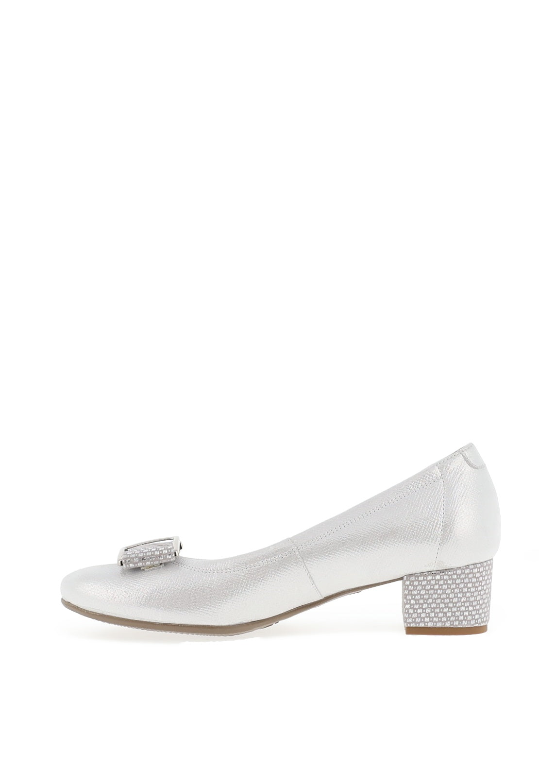 Bioeco by Arka Metallic Leather Block Heel Pumps, Silver