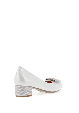 Bioeco by Arka Metallic Leather Block Heel Pumps, Silver