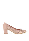 Bioeco By Arka Shimmering Perforated Suede Heeled Shoe, Rose Gold