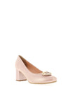 Bioeco by Arka Leather Shimmer Block Heel Shoes, Pink