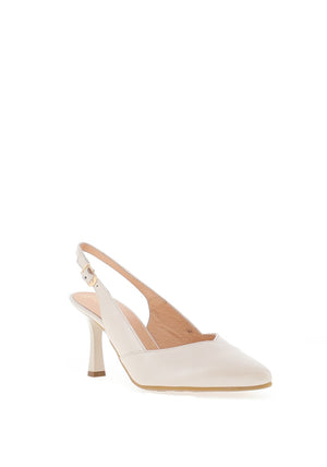 Bioeco by Arka Shimmer Leather Sling Back Heeled Shoes, Pearl Beige