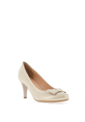 Bioeco by Arka Leather Metallic Bow Heeled Shoes, Gold