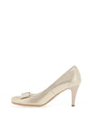 Bioeco by Arka Leather Metallic Bow Heeled Shoes, Gold