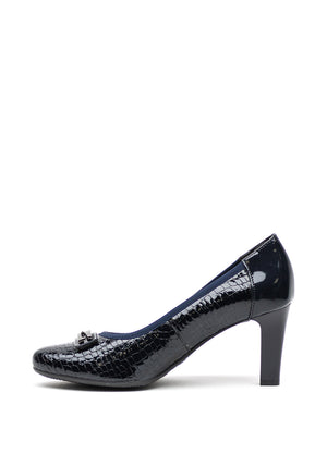 Bioeco by Arka Leather Patent Trim Court Shoes, Navy