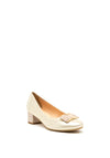 Bioeco by Arka Shimmer Leather Block Heel Pumps, Gold
