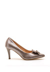 Bioeco by Arka Metallic Print Shimmer Large Bow Court Shoes, Taupe